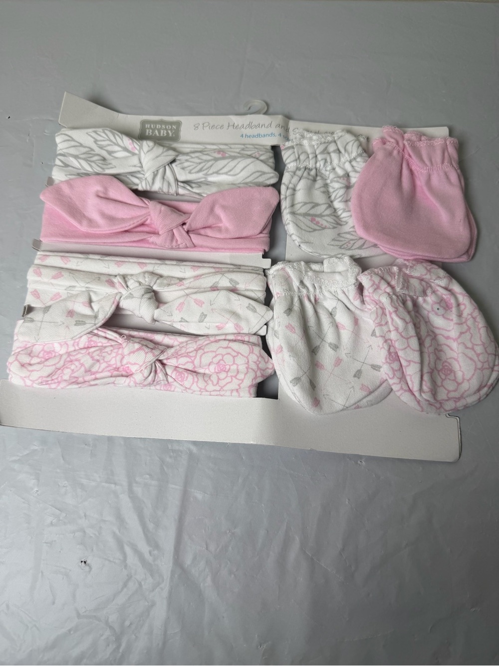 Hudson Baby Cotton Headband and Scratch Mitten 8 Pcs Set, Roses, 0-6 Months